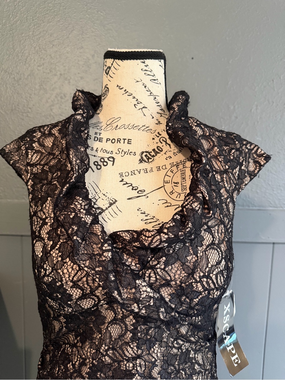 Xscape Black Lace Overlay Evening Dress - Picture 2 of 7